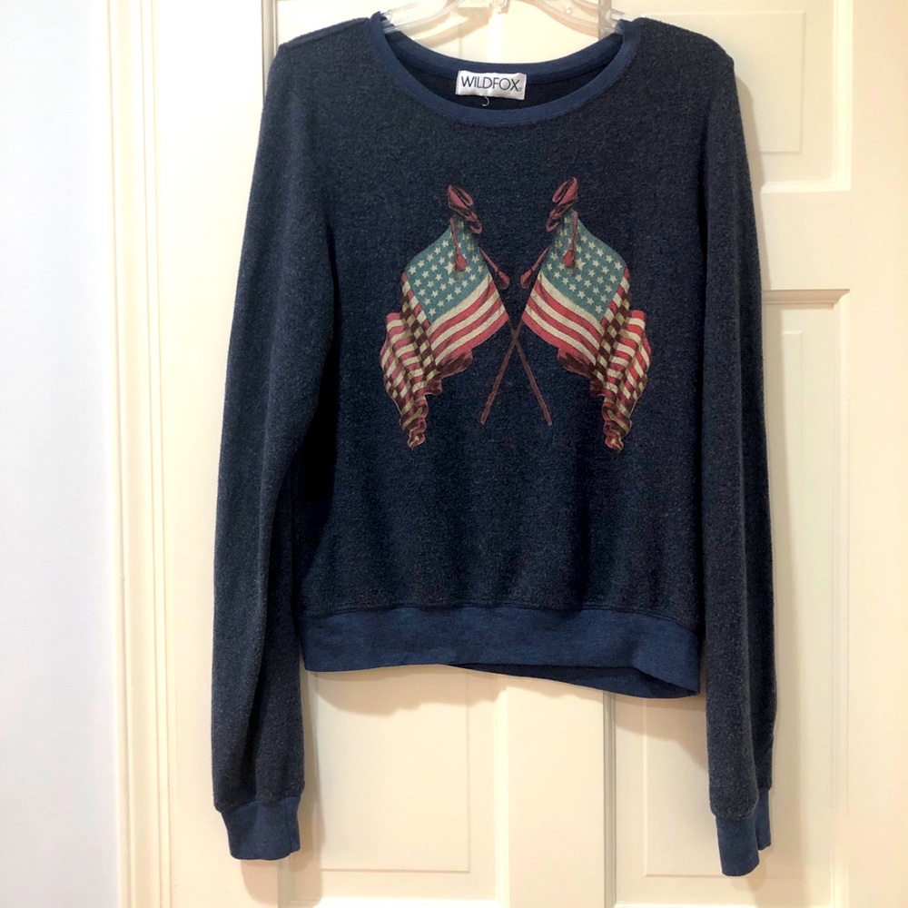 WILDFOX American Flag design blue sweatshirt
